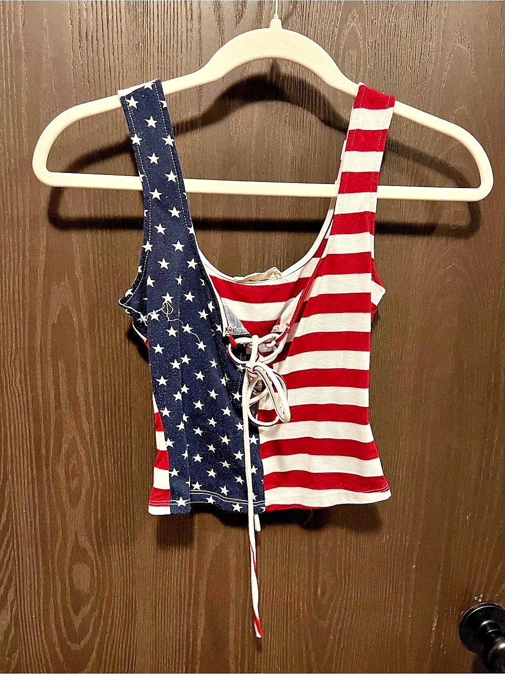 Bear Dance US Flag Crop Top Red & Blue Size Small